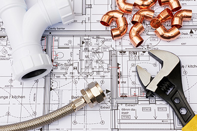 Plumbing supplies and architectural plans